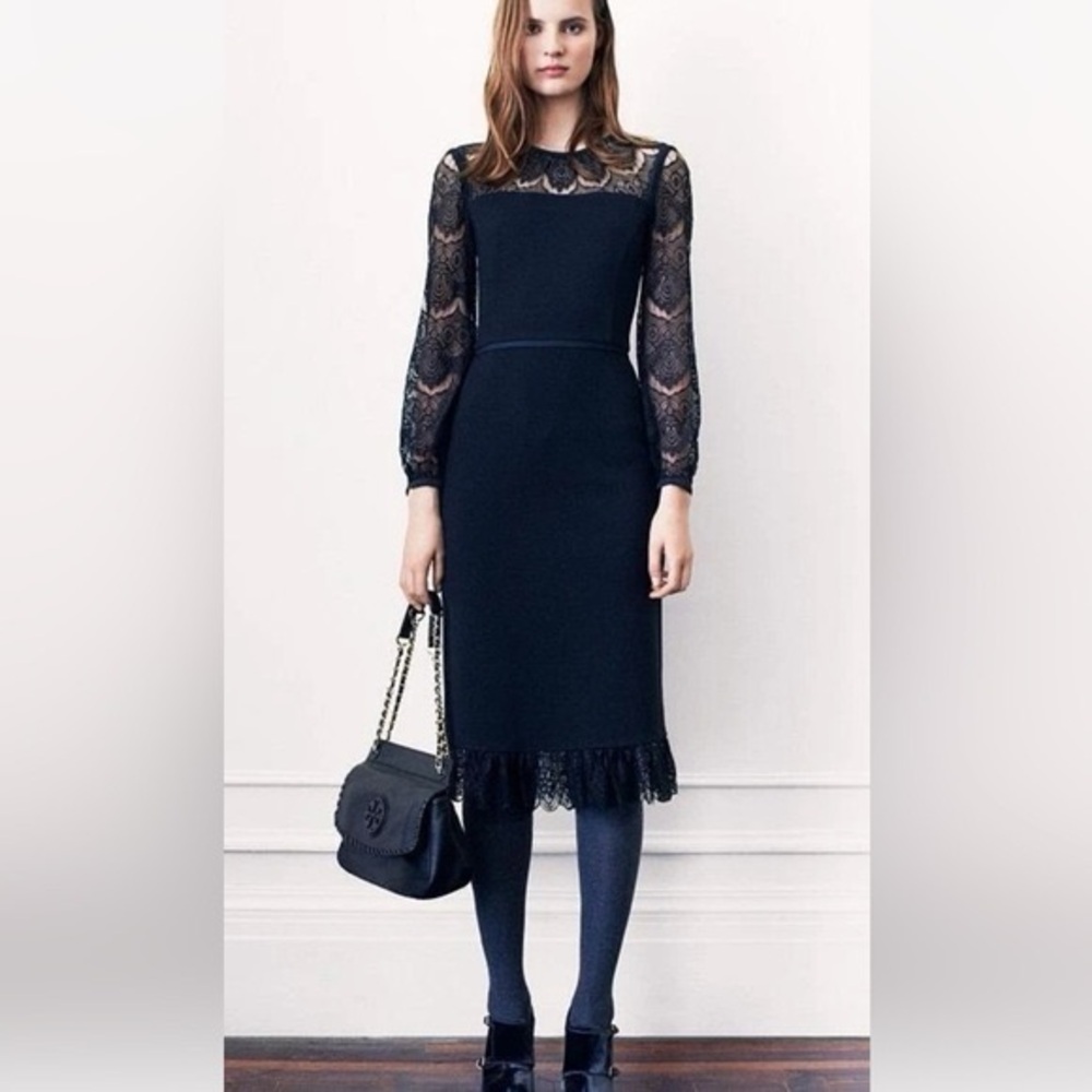 Tory Burch Tiana Elegant Black Lace Dress wool blend LBD luxe XL
